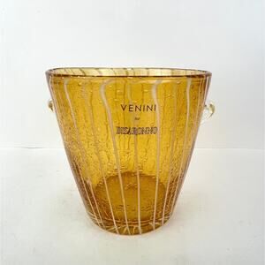 Venini For Disaronno Small Amber Ice Bucket Mid Century Art Glass